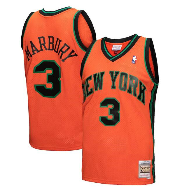 Men's New Yok Knicks #3 Stephon Marbury Orange Mitchell & Ness 2005-06 Hardwood Classics Swingman Stitched Jersey Men's New Yok Knicks #3 Stephon Marbury Orange Mitchell & Ness 2005-06 Hardwood Classics Swingman Stitched Jersey